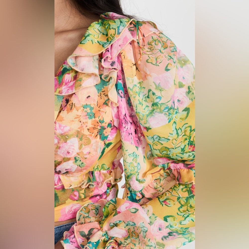 NWT RARE For Love And Lemons SOLD OUT Nina Pink and Yellow Ruffled Crop Blouse - Picture 5 of 8